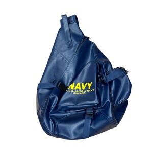 US Navy Blue Faux Leather Sling Bag Backpack Single Strap Crossbody Military